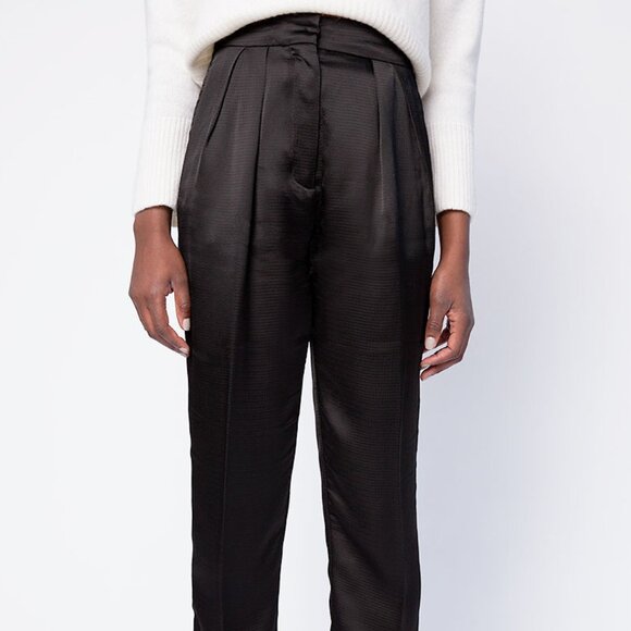 FORTE FORTE Silk Satin High Waist Pant in Black - Picture 1 of 5